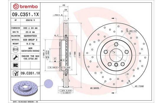 Bromsskiva 09.C351.1X Brembo