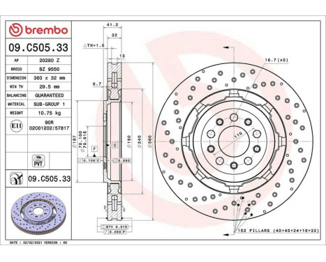 Bromsskiva 09.C505.33 Brembo, bild 2