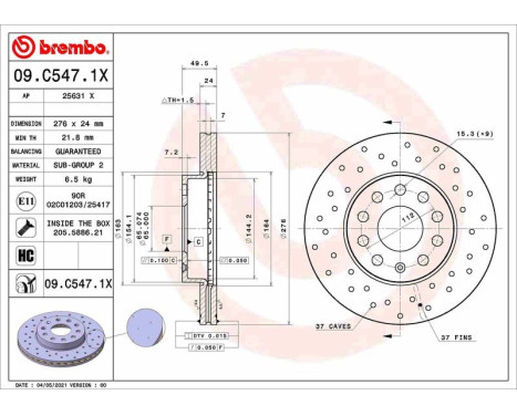 Bromsskiva 09.C547.1X Brembo, bild 2