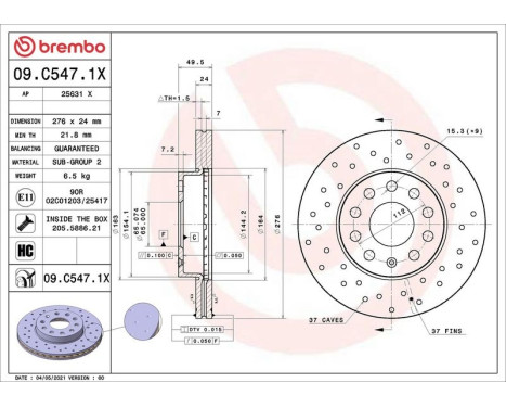 Bromsskiva 09.C547.1X Brembo, bild 2