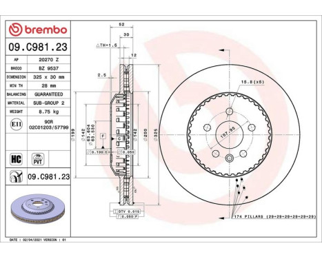 Bromsskiva 09.C981.23 Brembo, bild 2