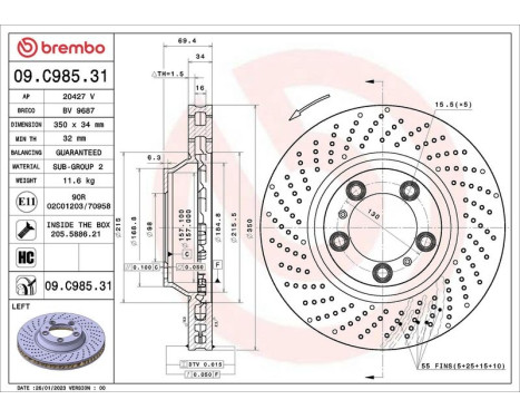Bromsskiva 09.C985.31 Brembo