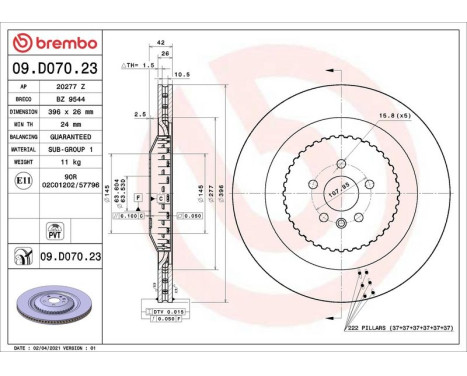 Bromsskiva 09.D070.23 Brembo