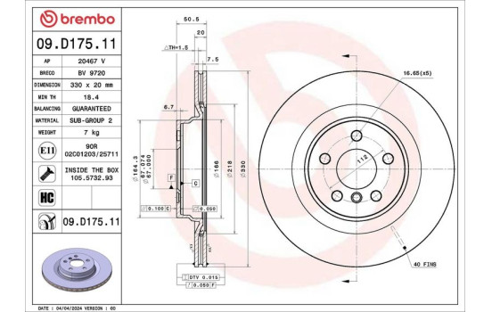 Bromsskiva 09.D175.11 Brembo
