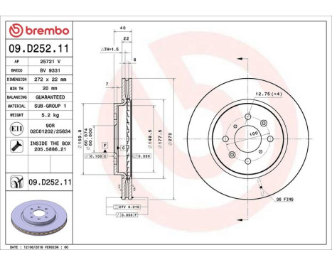 Bromsskiva 09.D252.21 Brembo