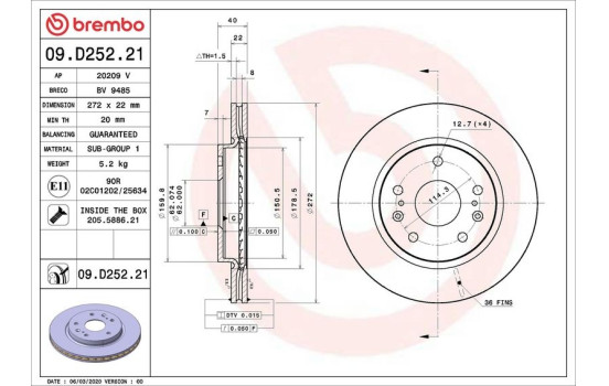 Bromsskiva 09.D252.21 Brembo
