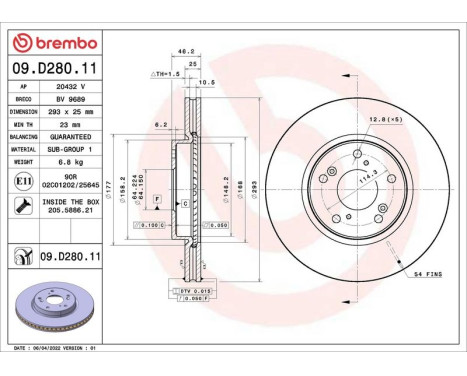 Bromsskiva 09.D280.11 Brembo, bild 2