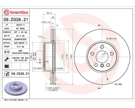 Bromsskiva 09.D338.21 Brembo, bild 2