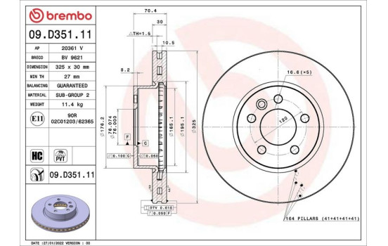 Bromsskiva 09.D351.11 Brembo