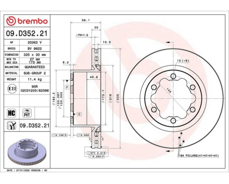 Bromsskiva 09.D352.21 Brembo, bild 2