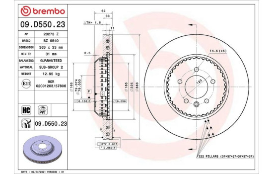 Bromsskiva 09.D550.23 Brembo