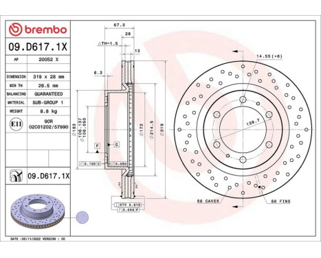 Bromsskiva 09.D617.1X Brembo, bild 2