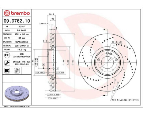 Bromsskiva 09.D762.10 Brembo, bild 2