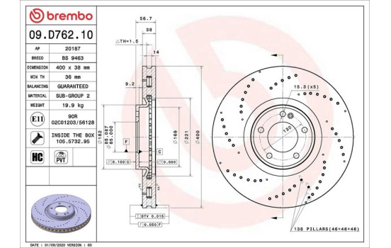 Bromsskiva 09.D762.10 Brembo