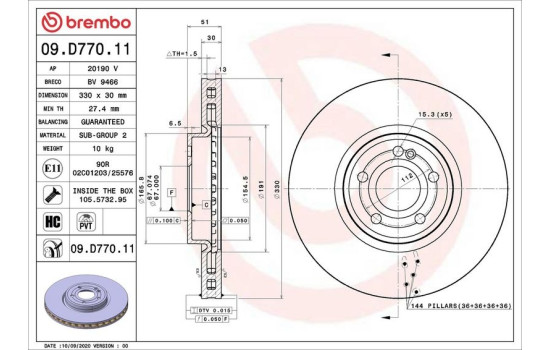 Bromsskiva 09.D770.11 Brembo