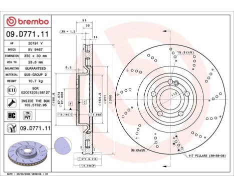 Bromsskiva 09.D771.11 Brembo