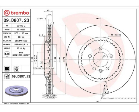 Bromsskiva 09.D807.23 Brembo