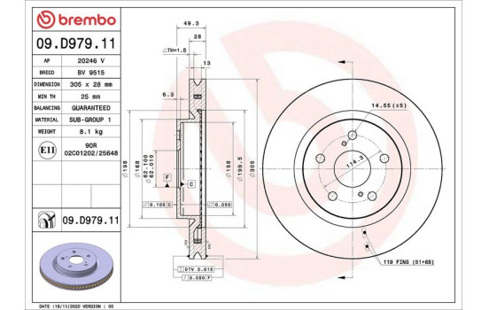 Bromsskiva 09.D979.11 Brembo, bild 2