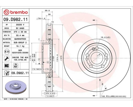 Bromsskiva 09.D982.11 Brembo