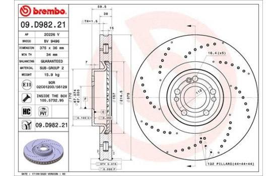 Bromsskiva 09.D982.21 ABS
