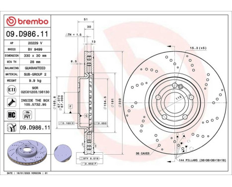 Bromsskiva 09.D986.11 Brembo, bild 2