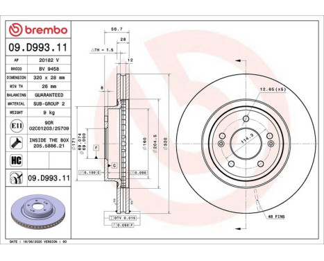 Bromsskiva 09.D993.11 Brembo, bild 2