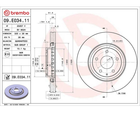 Bromsskiva 09.E034.11 Brembo, bild 2
