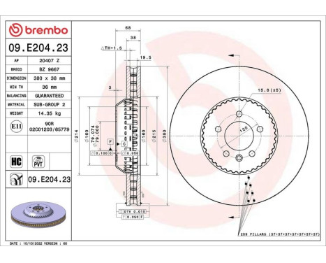 Bromsskiva 09.E204.23 Brembo, bild 2