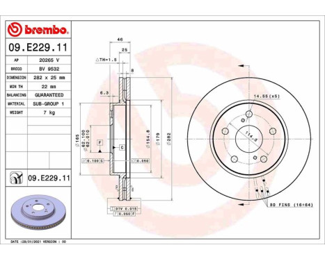 Bromsskiva 09.E229.11 Brembo, bild 2