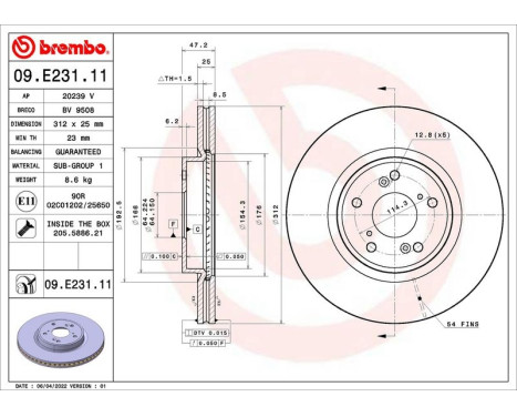 Bromsskiva 09.E231.11 Brembo, bild 2