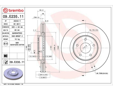 Bromsskiva 09.E235.11 Brembo, bild 2