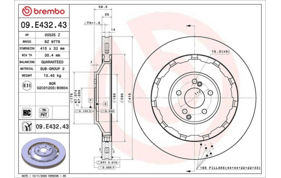 Bromsskiva 09.E432.43 Brembo, bild 4