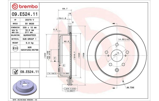 Bromsskiva 09.E524.11 Brembo