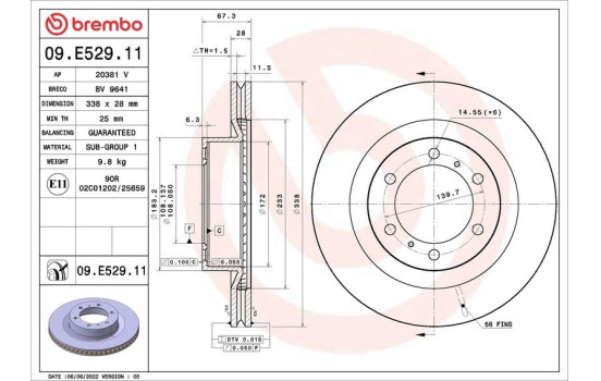 Bromsskiva 09.E529.11 Brembo