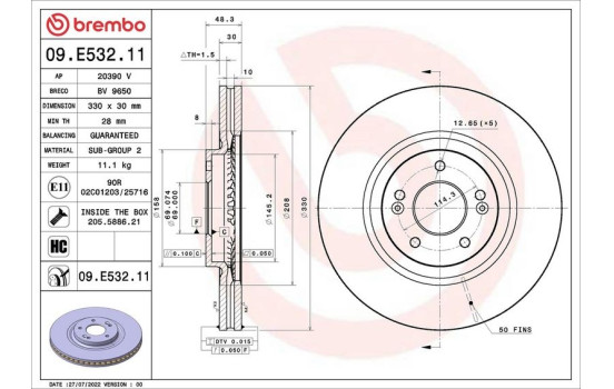 Bromsskiva 09.E532.11 Brembo