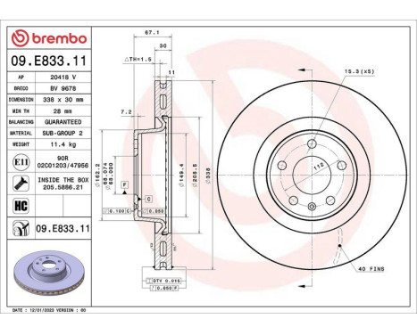 Bromsskiva 09.E833.11 Brembo, bild 2