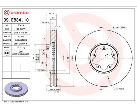 Bromsskiva 09.E834.10 Brembo