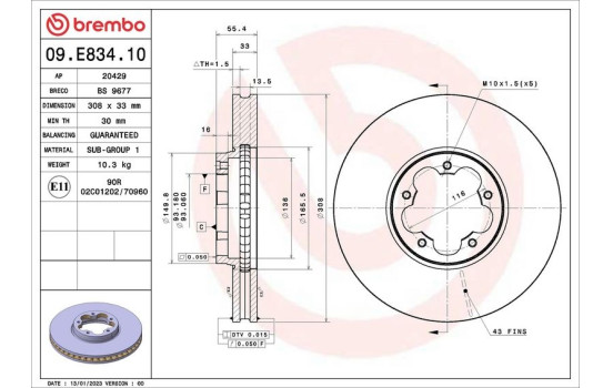 Bromsskiva 09.E834.10 Brembo