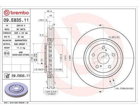 Bromsskiva 09.E835.11 Brembo, bild 2