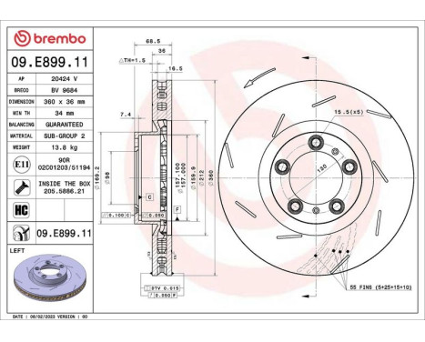 Bromsskiva 09.E899.11 Brembo