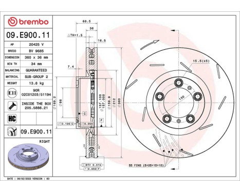 Bromsskiva 09.E900.11 Brembo