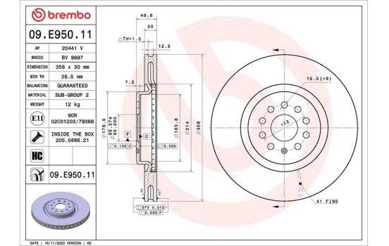 Bromsskiva 09.E950.11 Brembo, bild 2