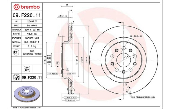 Bromsskiva 09.F220.11 Brembo