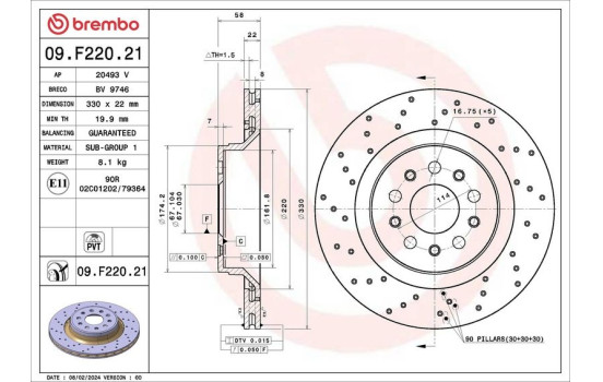 Bromsskiva 09.F220.21 Brembo
