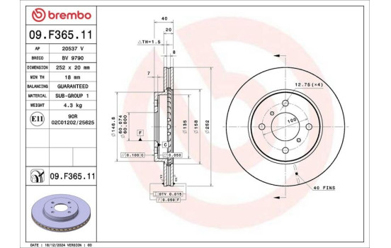 Bromsskiva 09.F365.11 Brembo