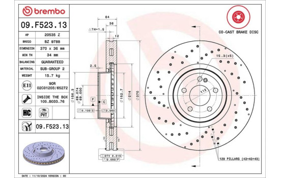 Bromsskiva 09.F523.13 Brembo
