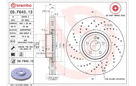 Bromsskiva 09.F643.13 Brembo