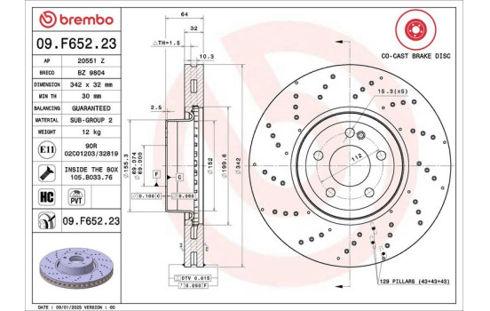 Bromsskiva 09.F652.23 Brembo, bild 2