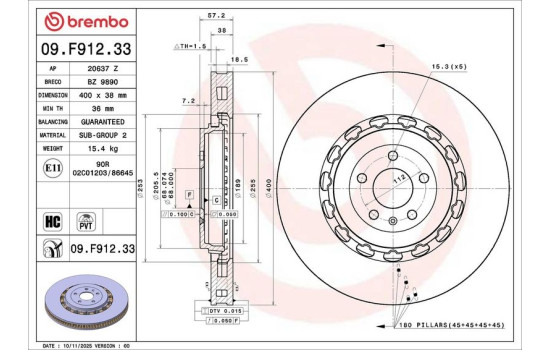 Bromsskiva 09.F912.33 Brembo, bild 4