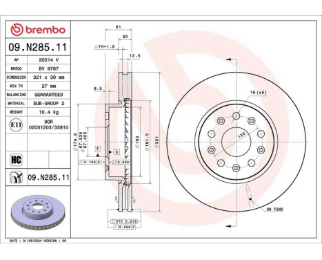 Bromsskiva 09.N285.11 Brembo